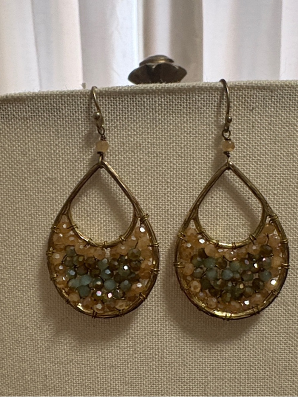 Gold Teardrop Dangle Earrings with Sequin Accents